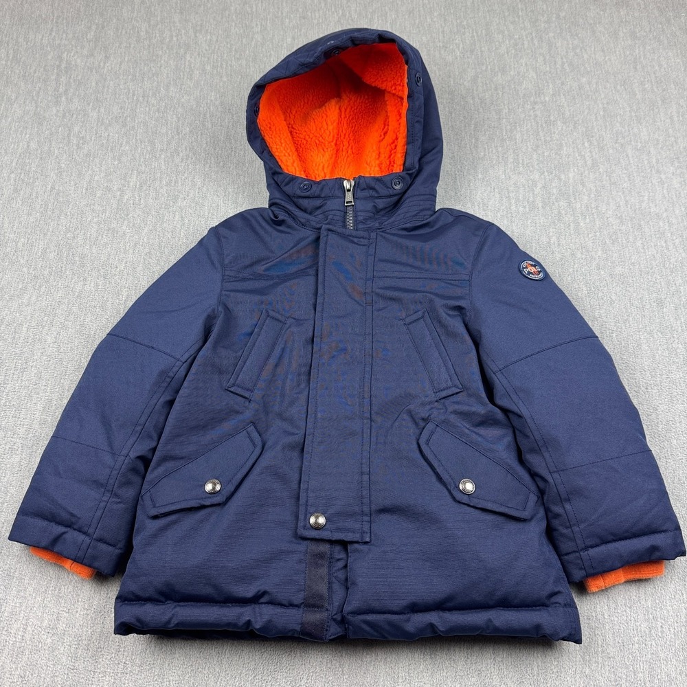 Polo Ralph Lauren Jacket Toddler 3T Blue Puffer White Duck Down Hooded Full Zip